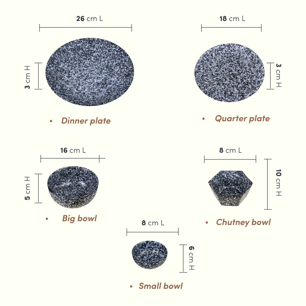 Black and White Speckled Ceramic Dinnerware - Set of 23