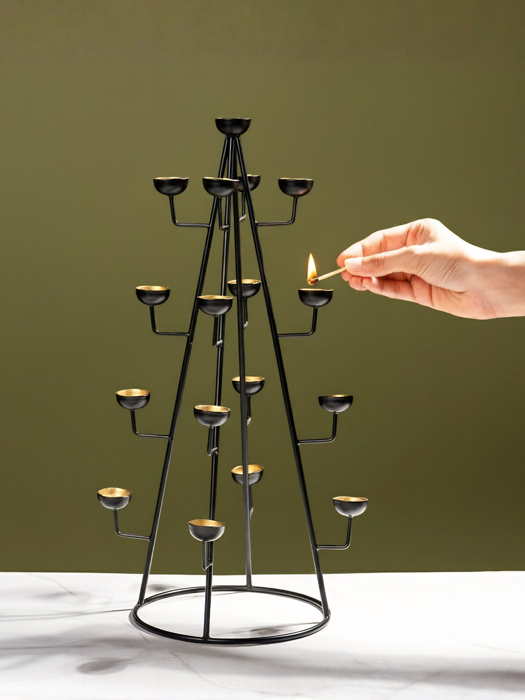 Modern Tree-Form Brass Candle Holder