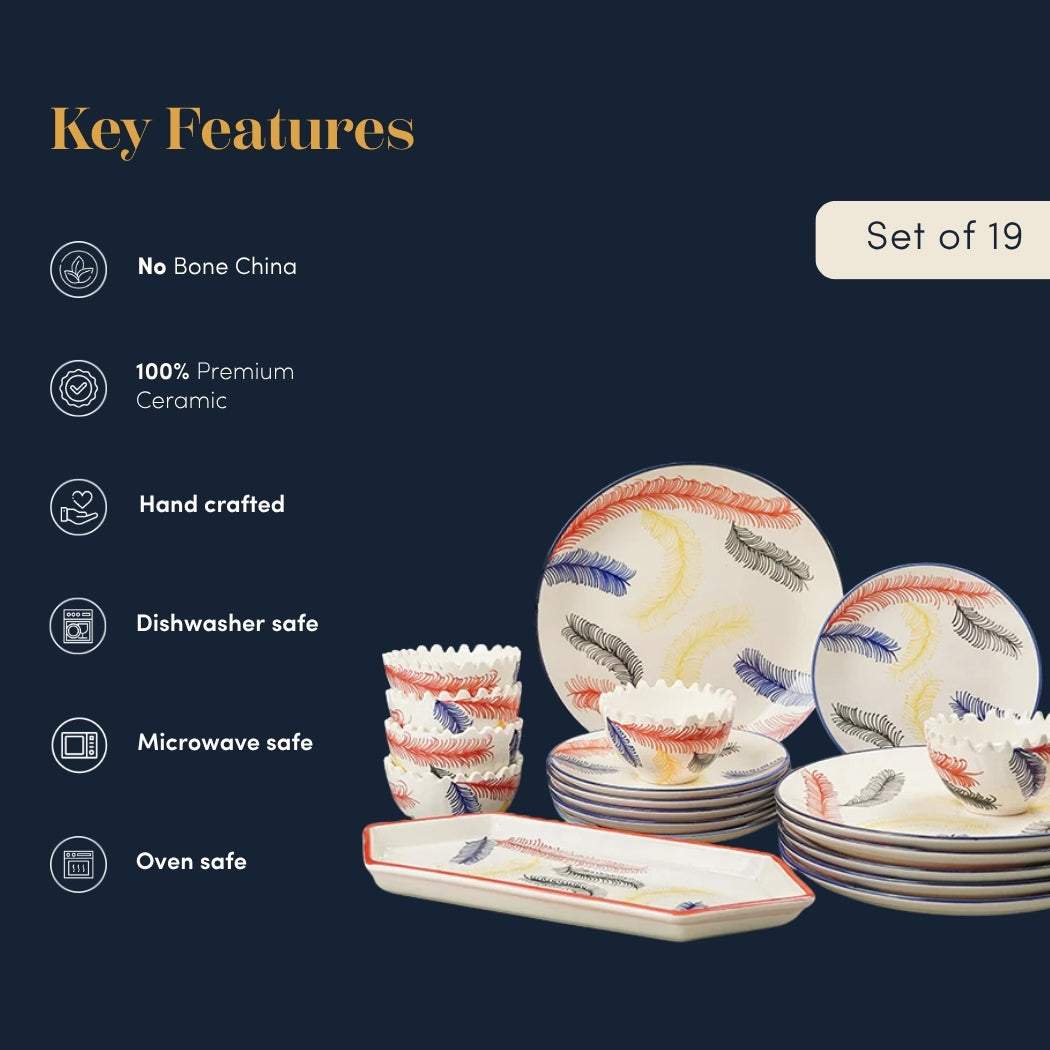 Multicolor Ceramic Dinner Set - Set of 19