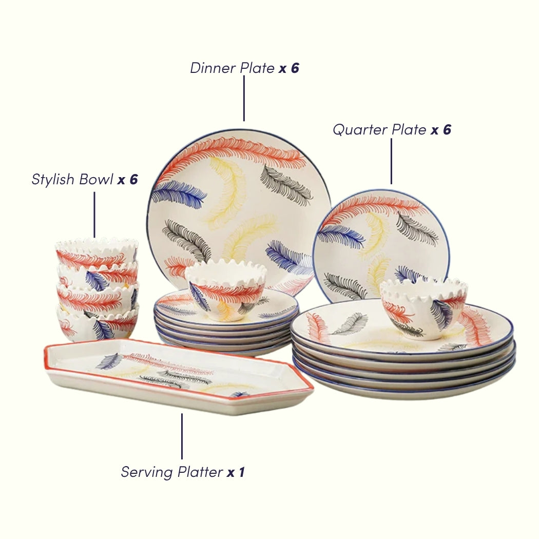 Multicolor Ceramic Dinner Set - Set of 19
