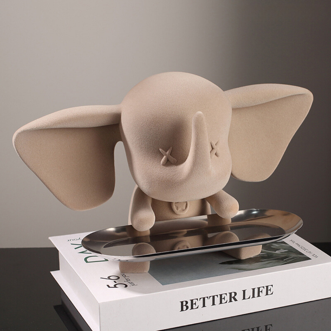 Beige Color Cute Elephant Statue with Tray Main image