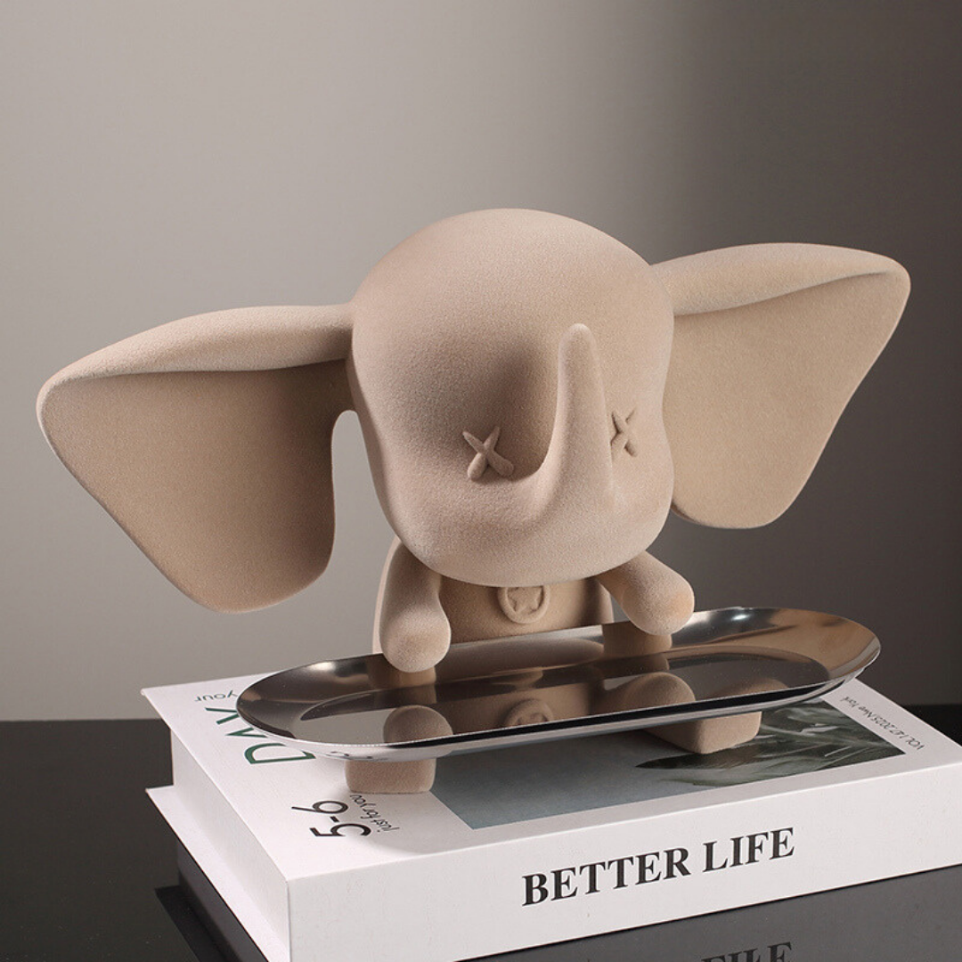 Beige Color Cute Elephant Statue with Tray