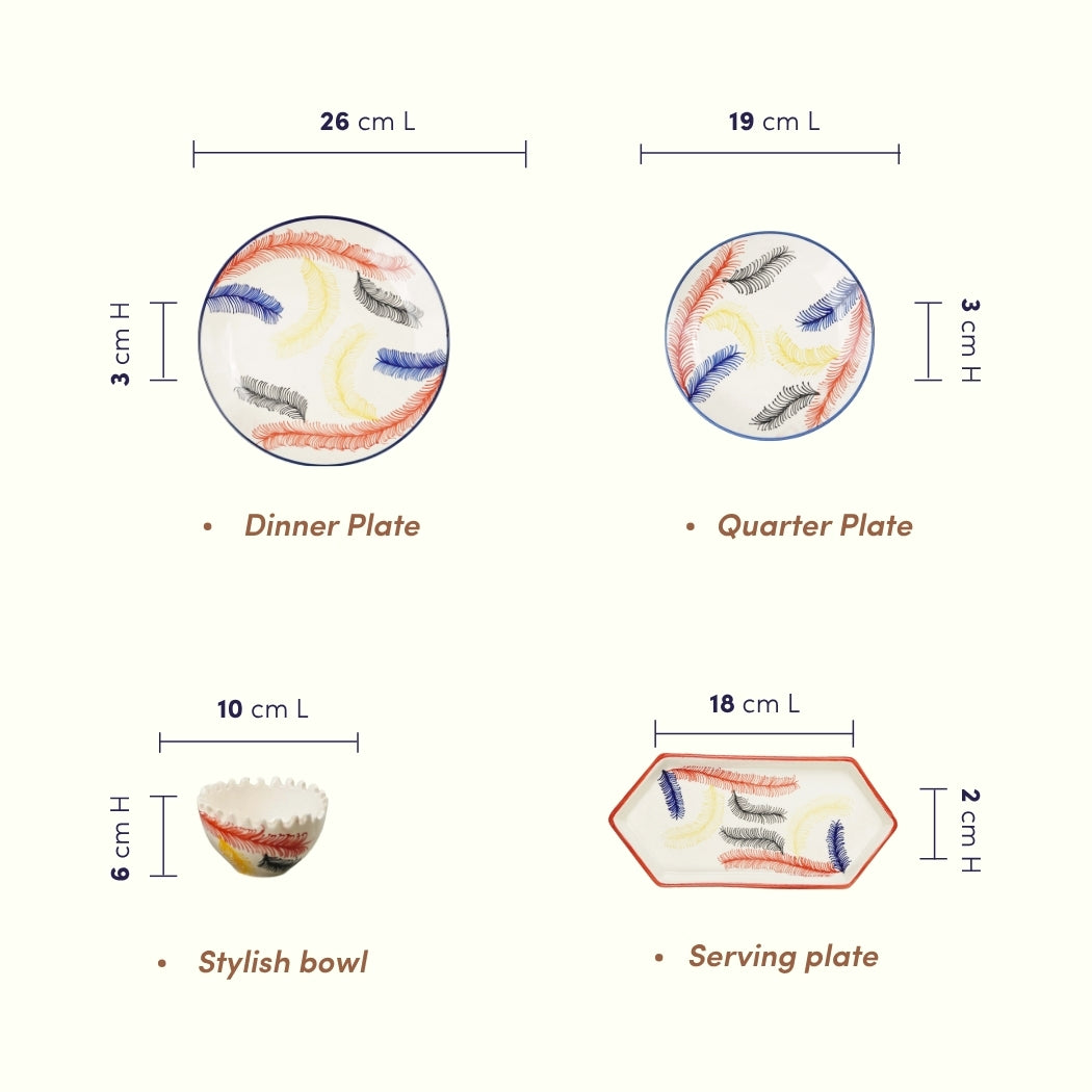 Multicolor Ceramic Dinner Set - Set of 19