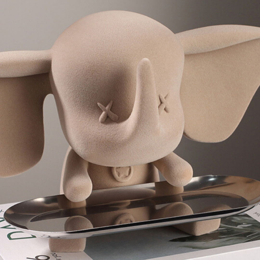 Beige Color Cute Elephant Statue with Tray Secondary image