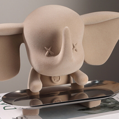 Beige Color Cute Elephant Statue with Tray