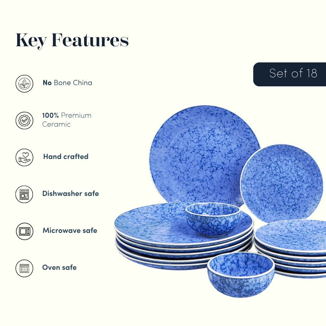 Blue Marble Ceramic Dinnerware Set - Set of 18