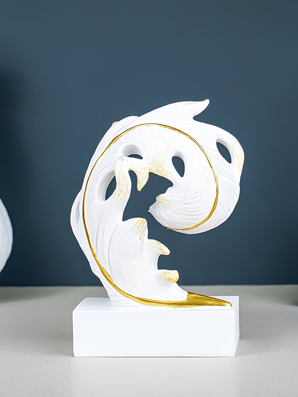 White and Gold Abstract Leaf Sculpture