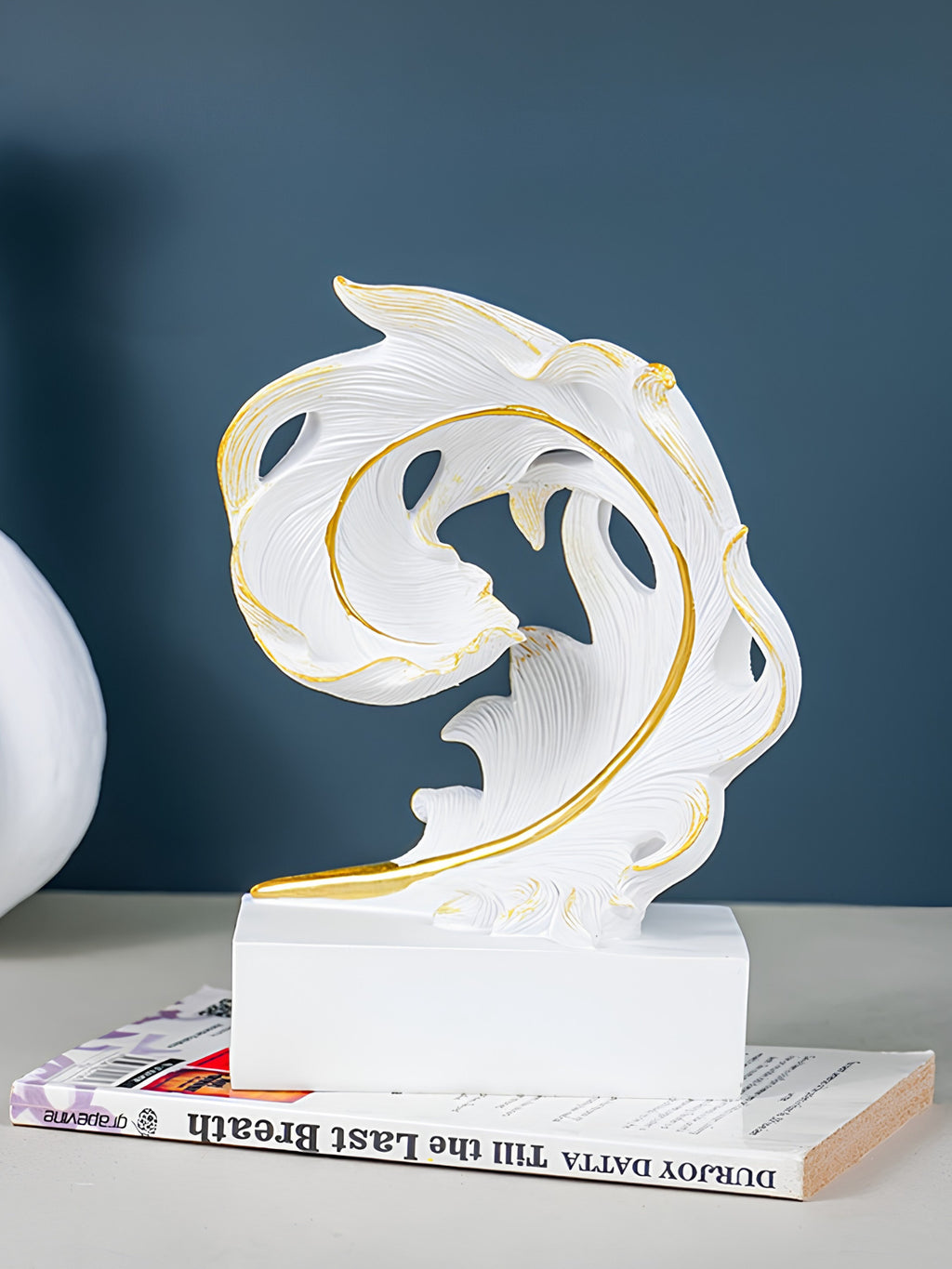 White and Gold Abstract Leaf Sculpture