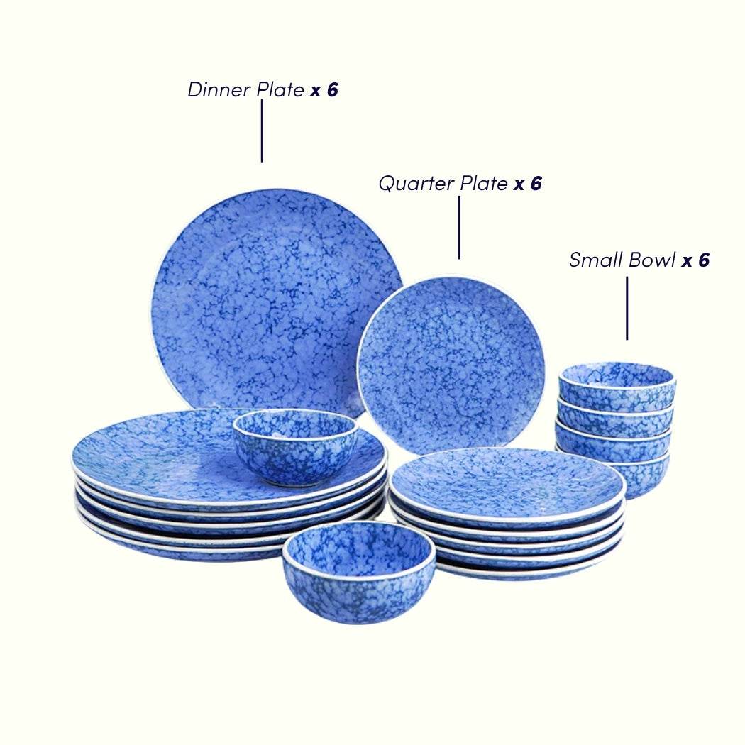 Blue Marble Ceramic Dinnerware Set - Set of 18