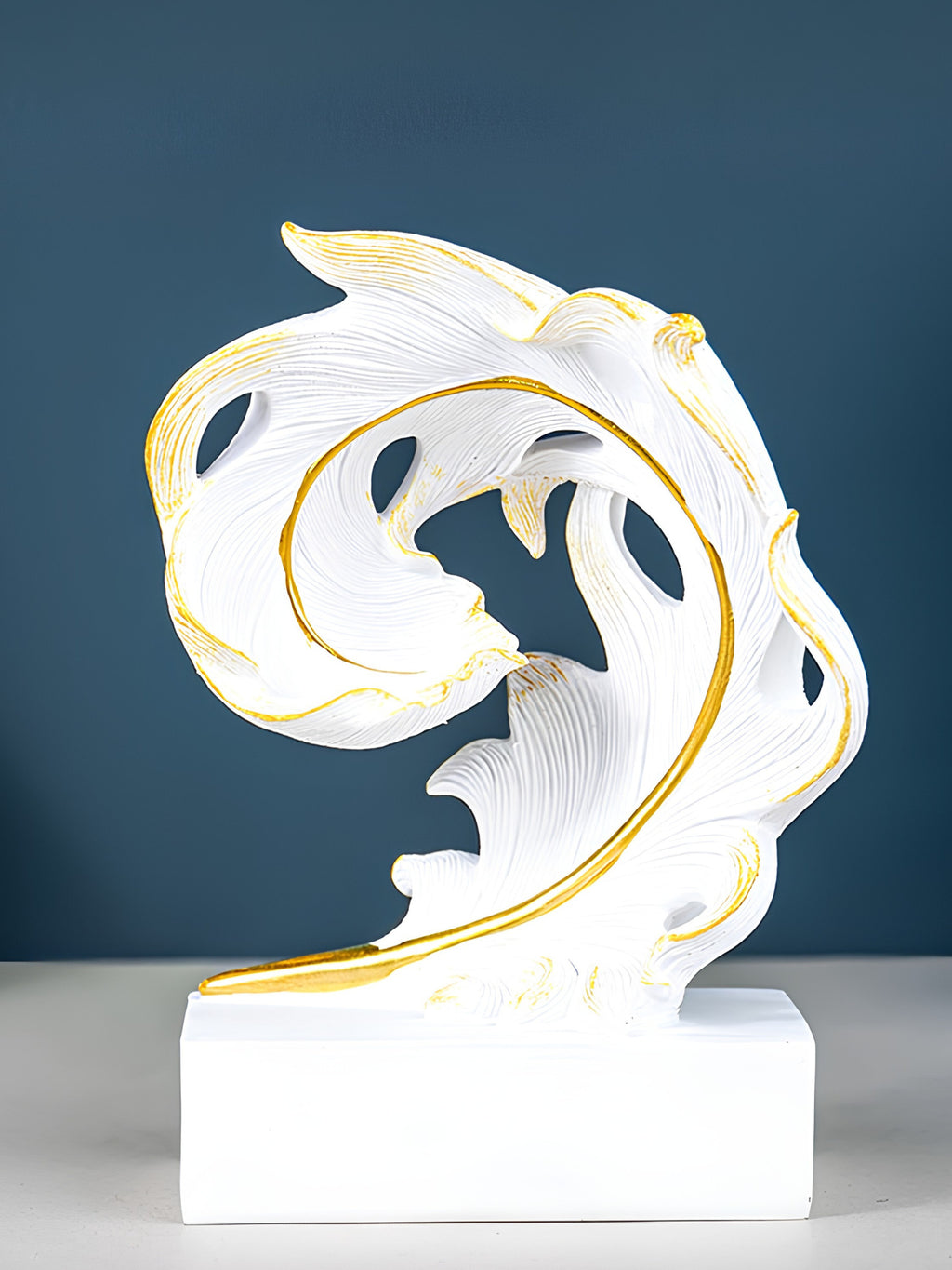 White and Gold Abstract Leaf Sculpture