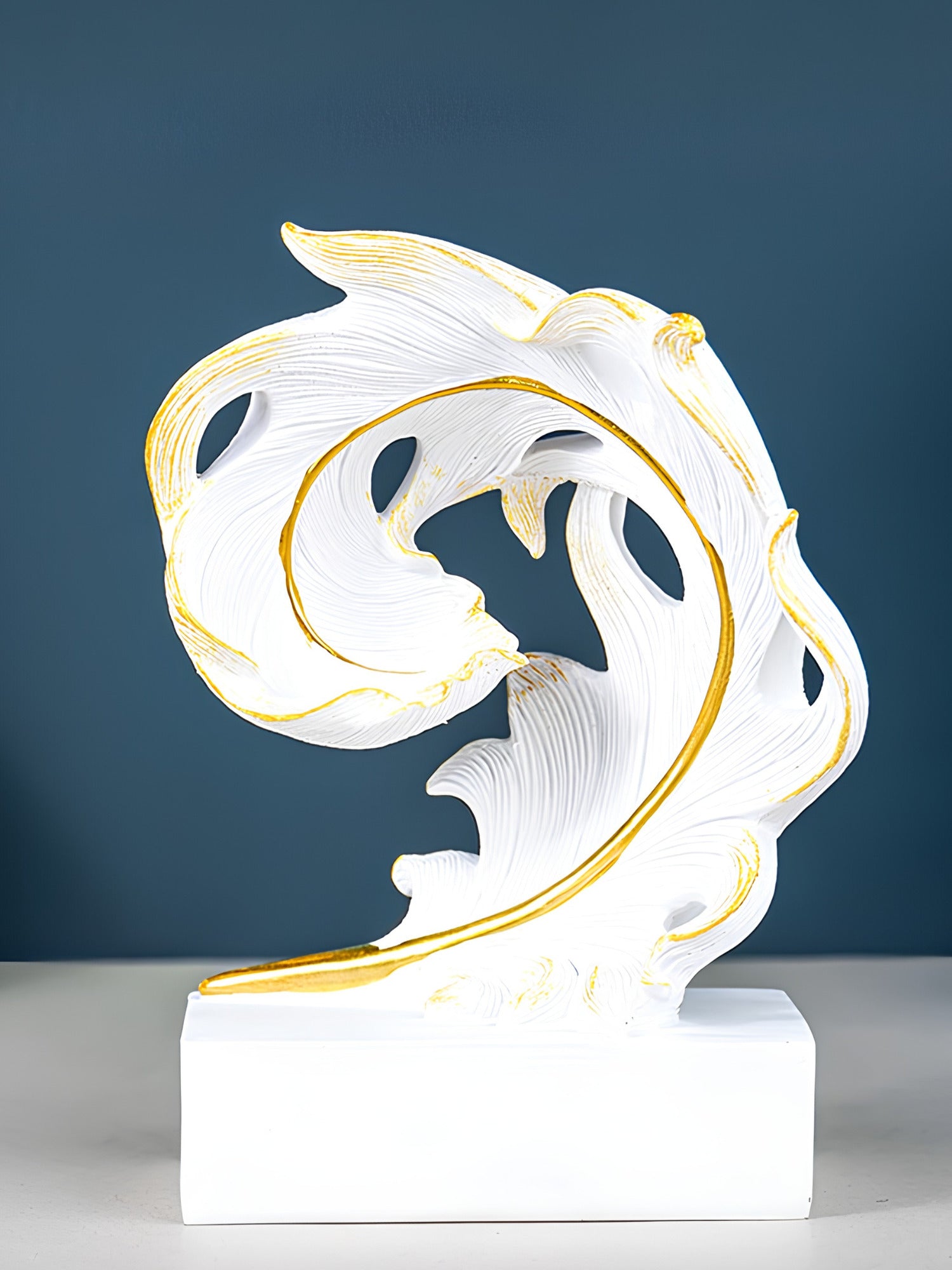 White and Gold Abstract Leaf Sculpture