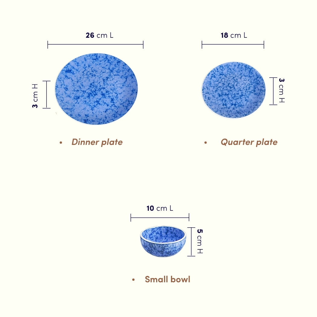 Blue Marble Ceramic Dinnerware Set - Set of 18