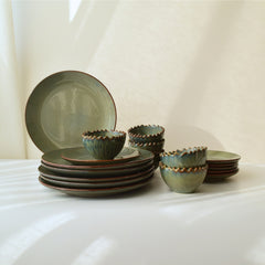 Rustic Olive Green Dinner Set - Set of 18