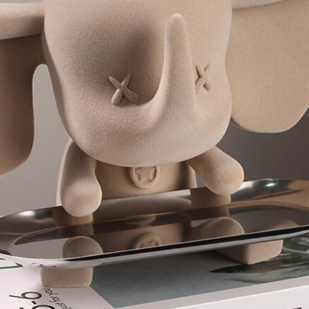 Beige Color Cute Elephant Statue with Tray