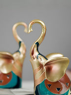 Gold and Teal Twin Elephant Figurines - Set of 2