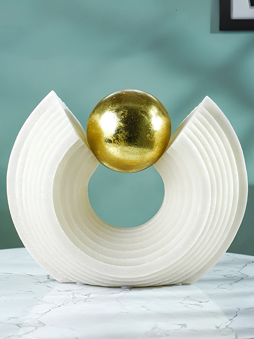 White Tiered Arch Sculpture with Gold Sphere