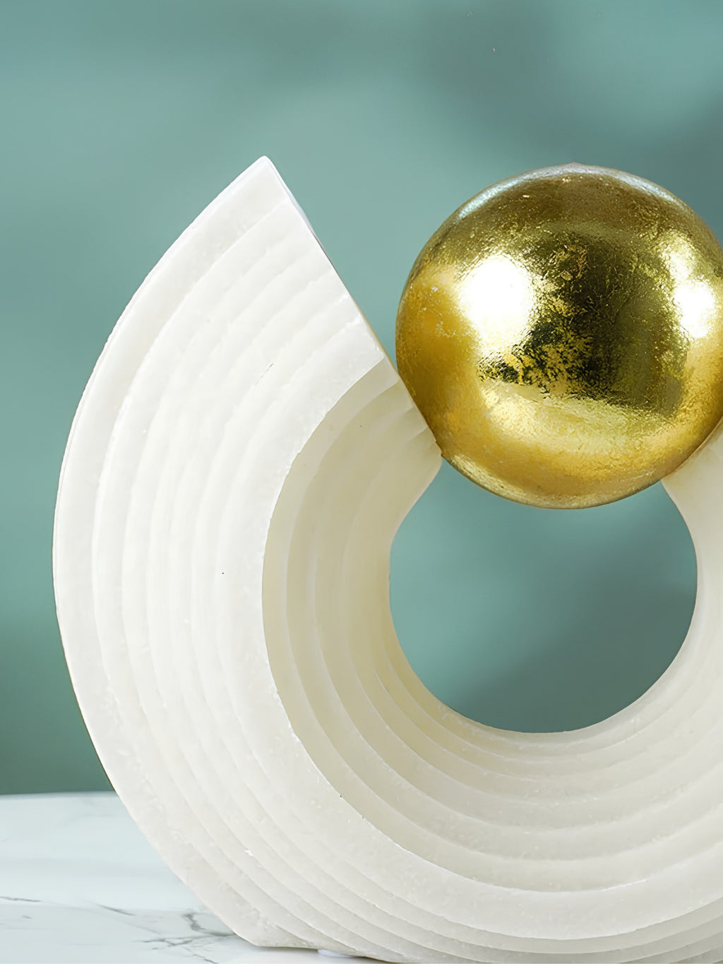 White Tiered Arch Sculpture with Gold Sphere