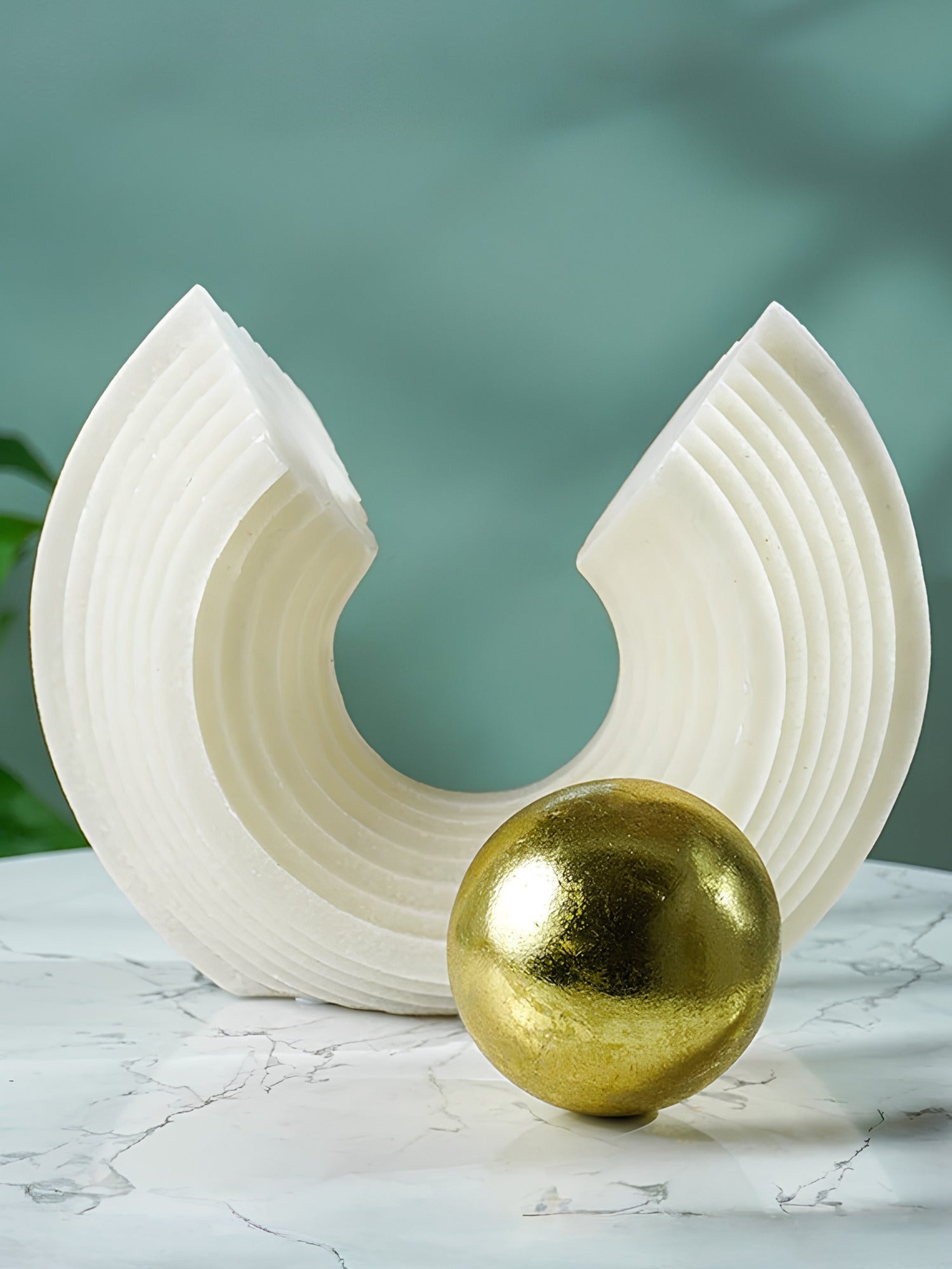 White Tiered Arch Sculpture with Gold Sphere