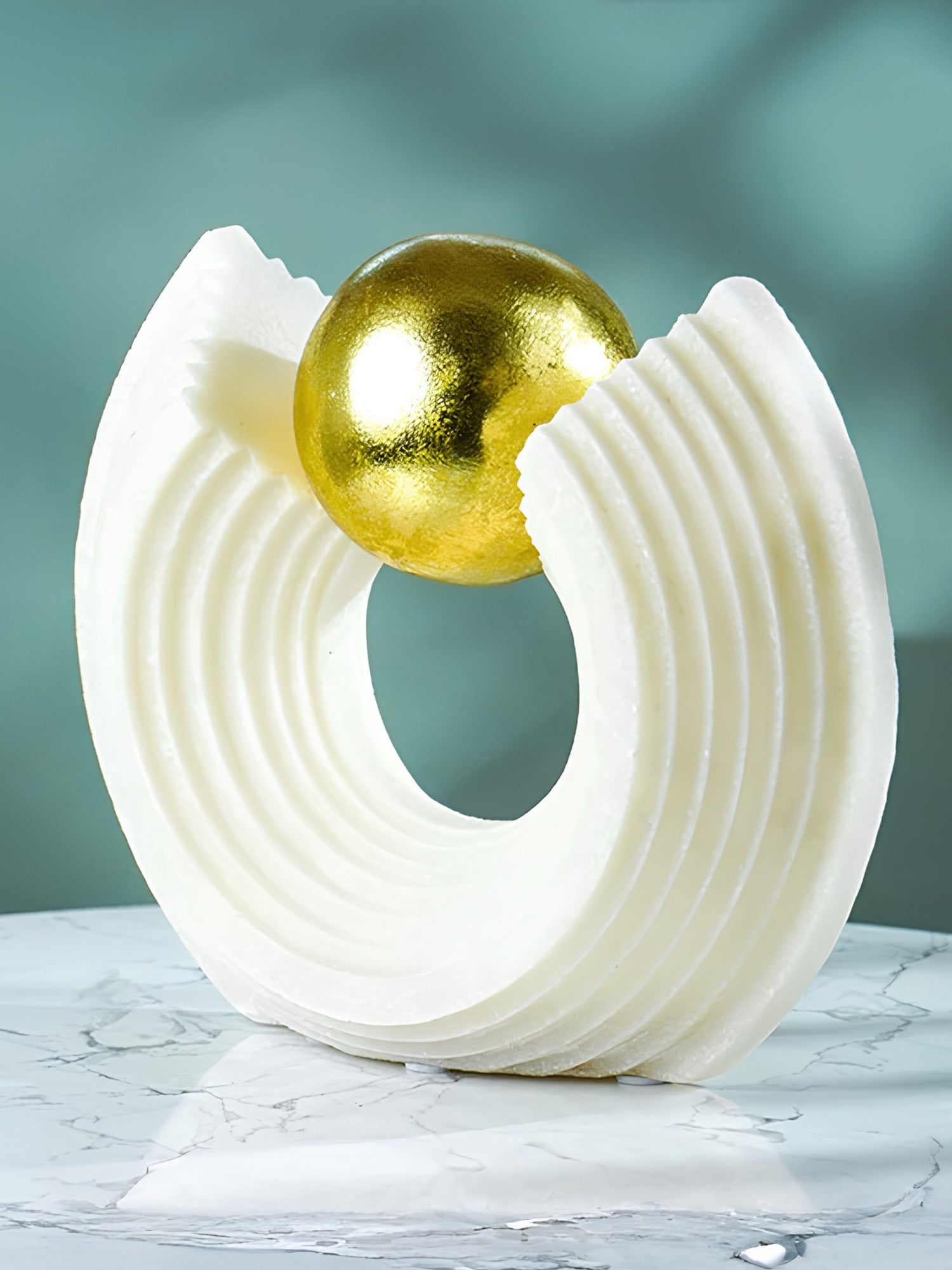 White Tiered Arch Sculpture with Gold Sphere