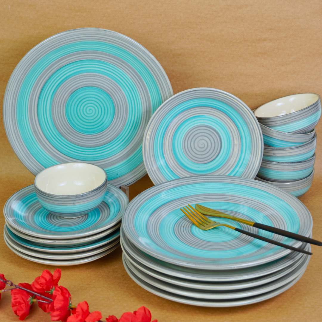 Ceramic Pastel Harmony Circles Dinner Set (Set of 18)