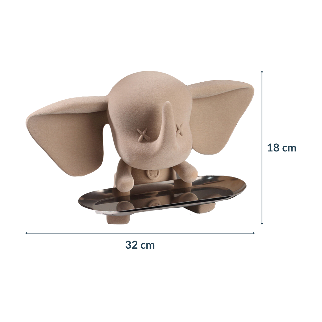 Beige Color Cute Elephant Statue with Tray