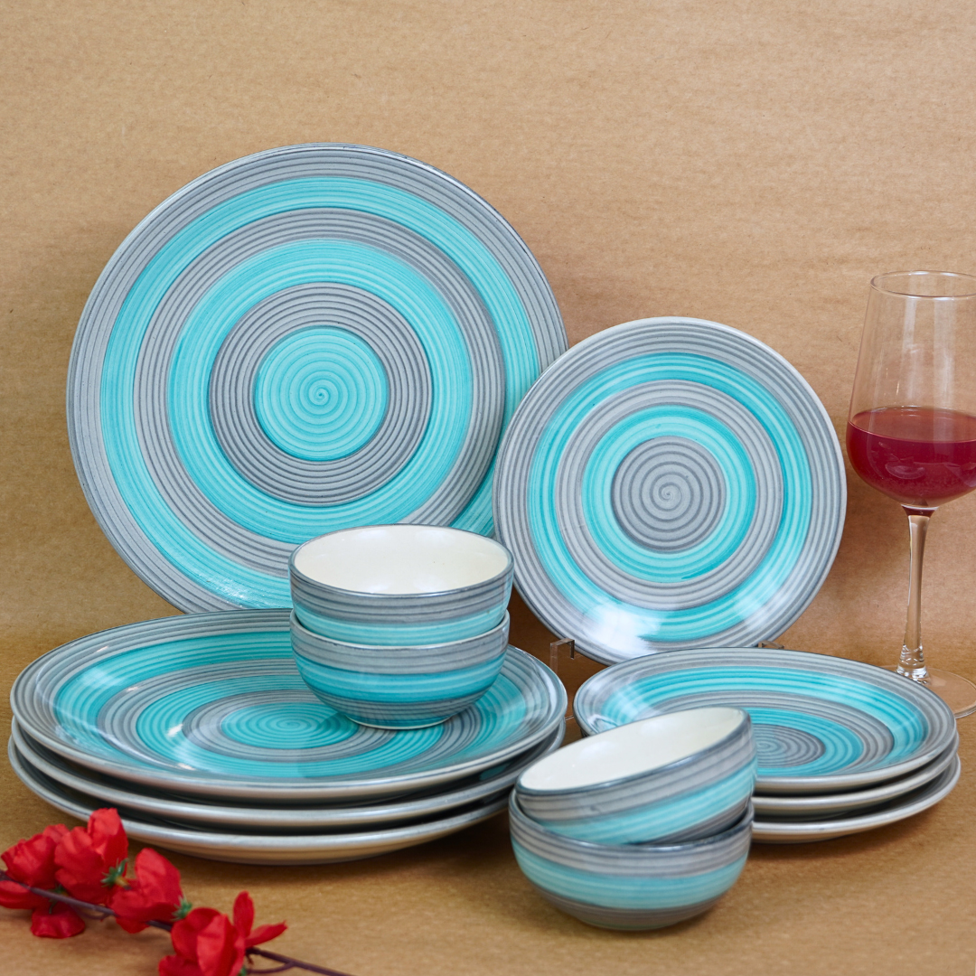 Ceramic Pastel Harmony Circles Dinner Set (Set of 12)