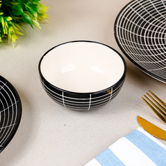 Black and White Grid Ceramic Dinnerware - Set of 3