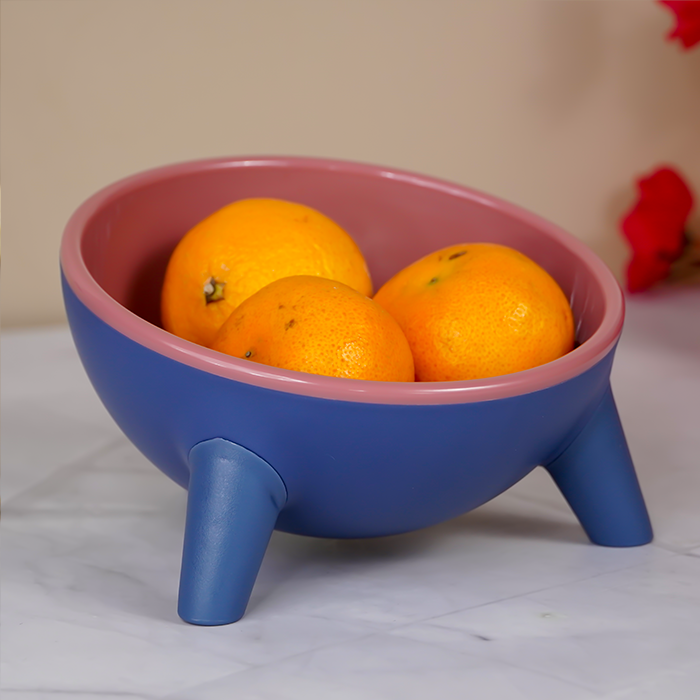 Modern Blue and Pink Fruit Bowl with Tripod Legs