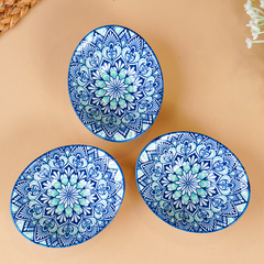 Blue & White Petal Long Ceramic Bowls Set of 3