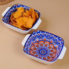 Blue & Orange Nova Square Ceramic Bowls Set of 2