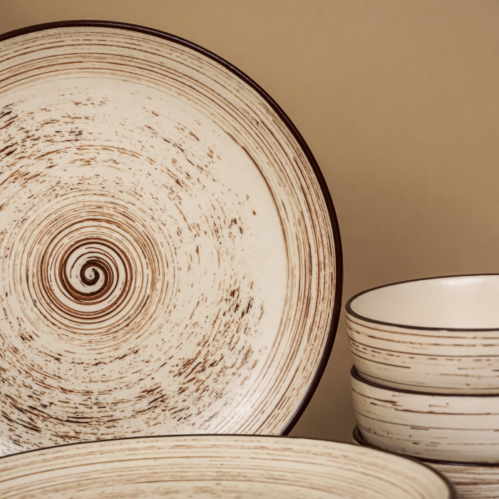 Cream Ceramic Spiral Dinnerware - Set of 3