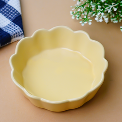 Butter Yellow Ceramic Bowl with Scalloped Edges - Small