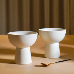 White Minimalist Pedestal Ceramic Bowls Set of 4