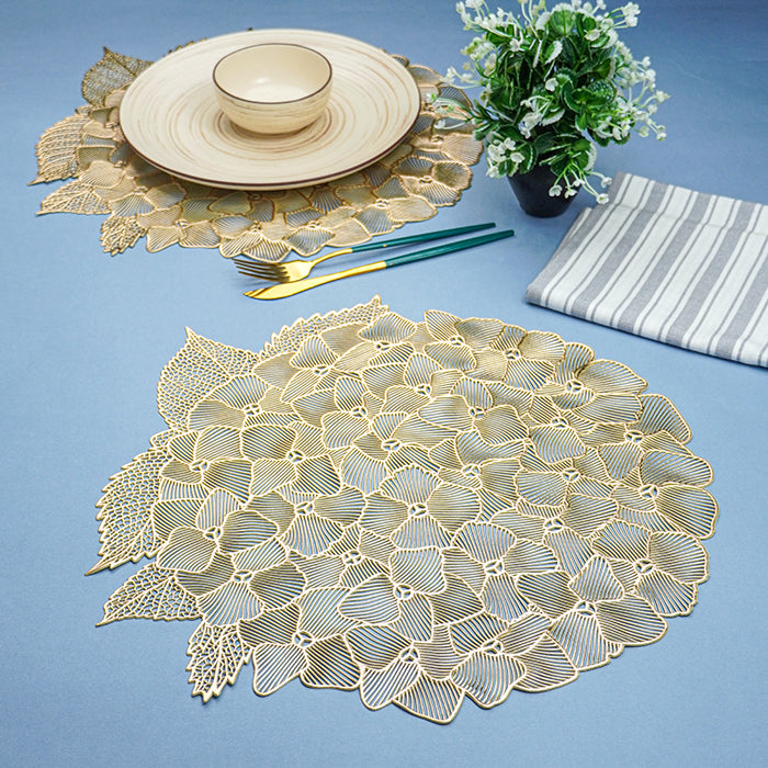 Gold Floral Cutout Table Mat with Hydrangea-Inspired Design