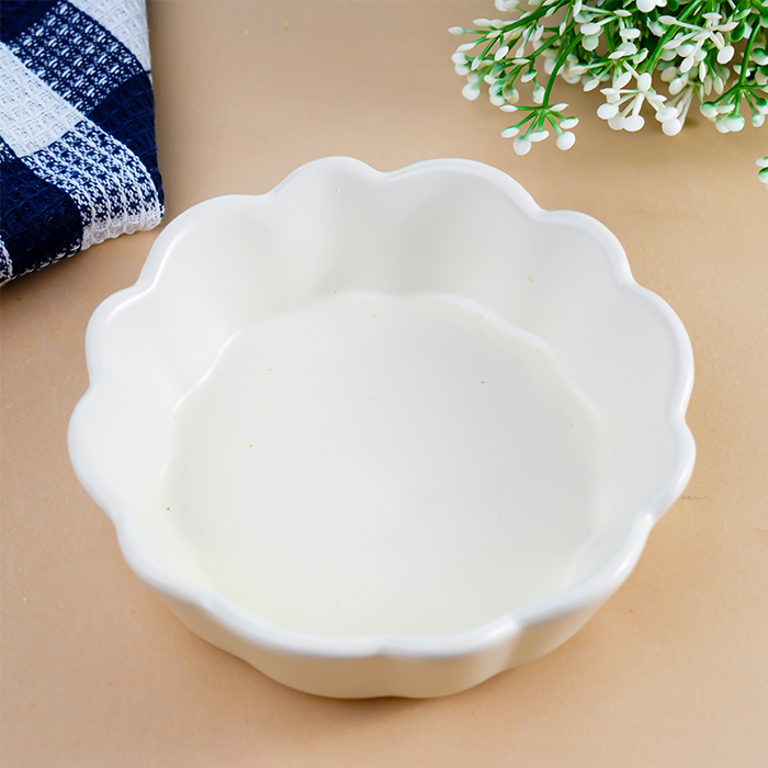 Classic White Ceramic Bowl with Scalloped Edges - Small