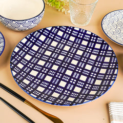 Blue and White Patterned Ceramic Dinner Set - Set of 3