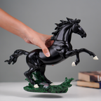 Glossy Black Rearing Horse Statue