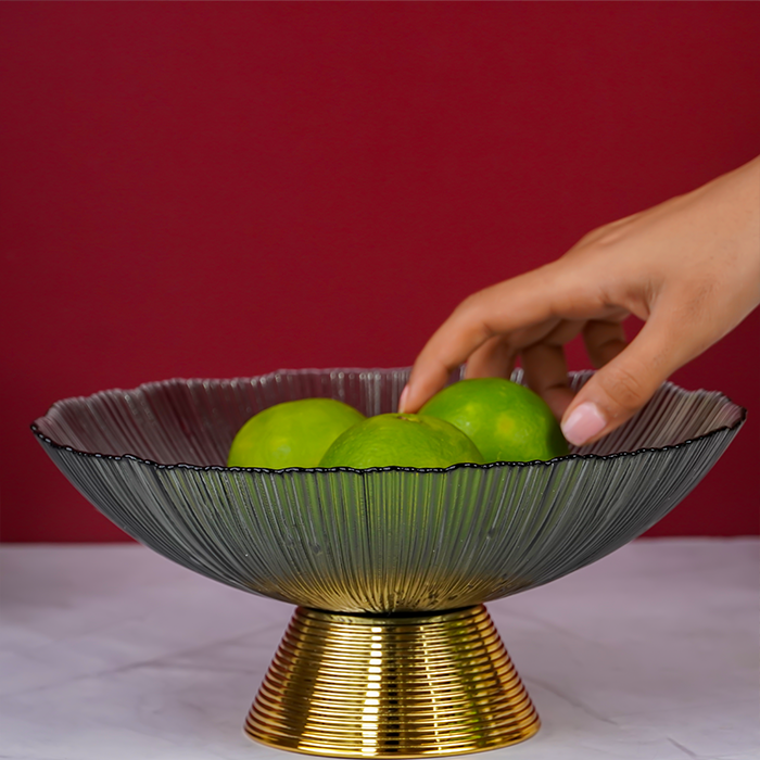 Gray Glass Bowl with Gold Base