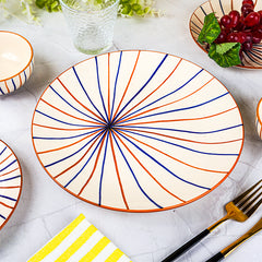 Orange and Blue Stripe Dinner - Set of 18