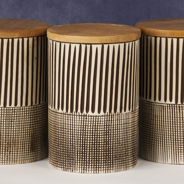 Beige Textured Storage Jar with Lid - Set of 3