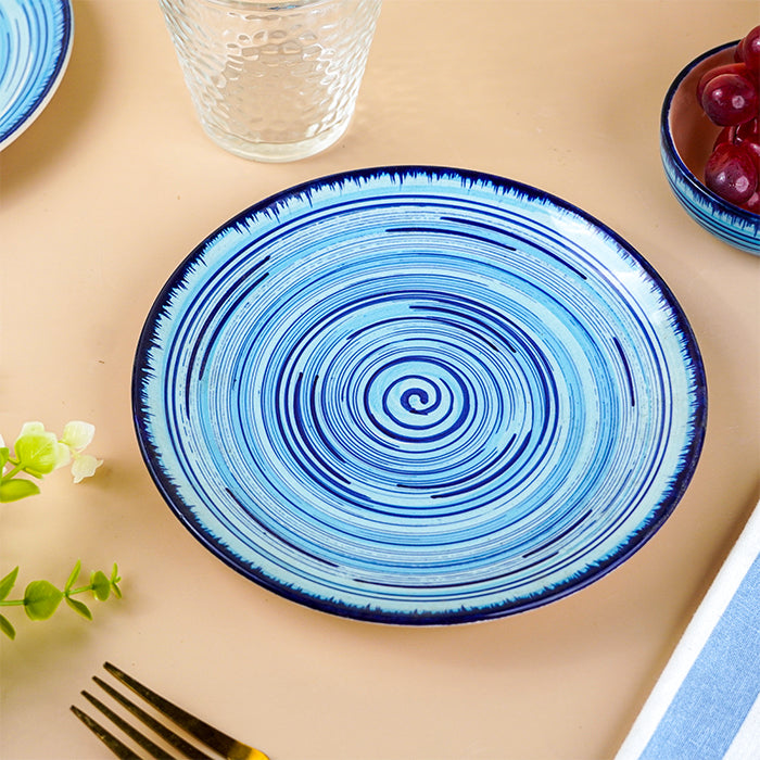 Sky Blue Ceramic Dinnerware Swirl Pattern - Set of 18