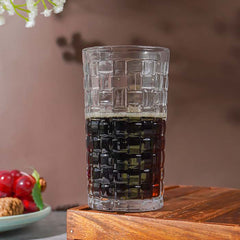 Clear Grid-Patterned Highball Glasses | Set of 6