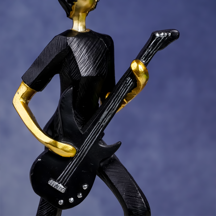 Black and Gold Guitar Player Sculpture - Modern Musician Decor