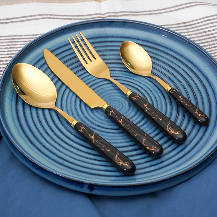 Black and Gold Stainless Steel Cutlery Set of 24