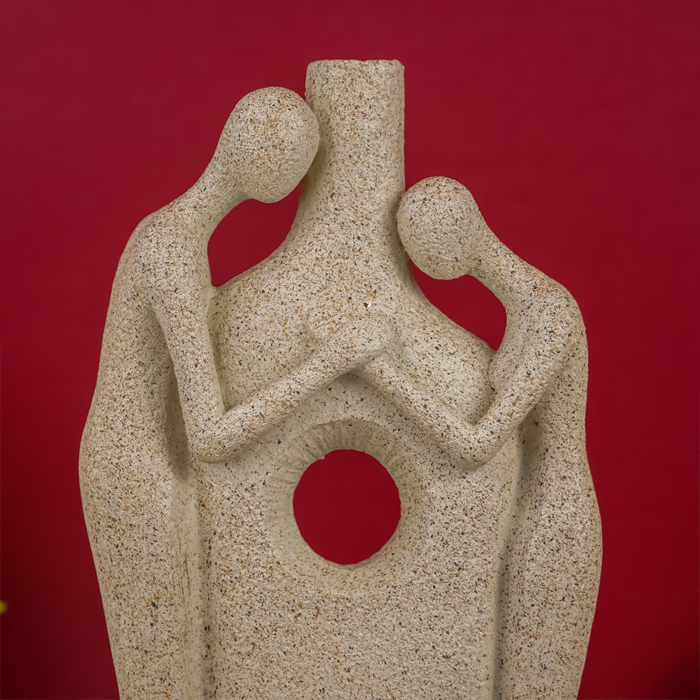 Beige Abstract Couple Sculpture Vase - Unique Hole Design