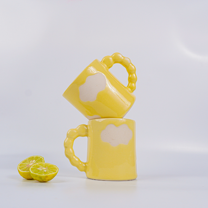 Yellow Ceramic Mug with Cloud Design