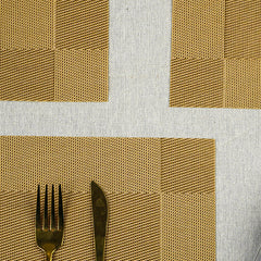 Gold Rectangular Table Mat with Textured Weave