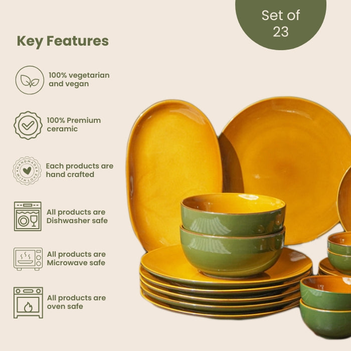 Golden Dinner Set with Green Exterior (Set of 23)