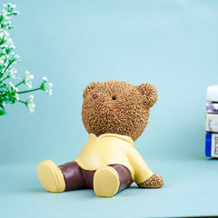 Brown Teddy Bear Figurine in Yellow Hoodie