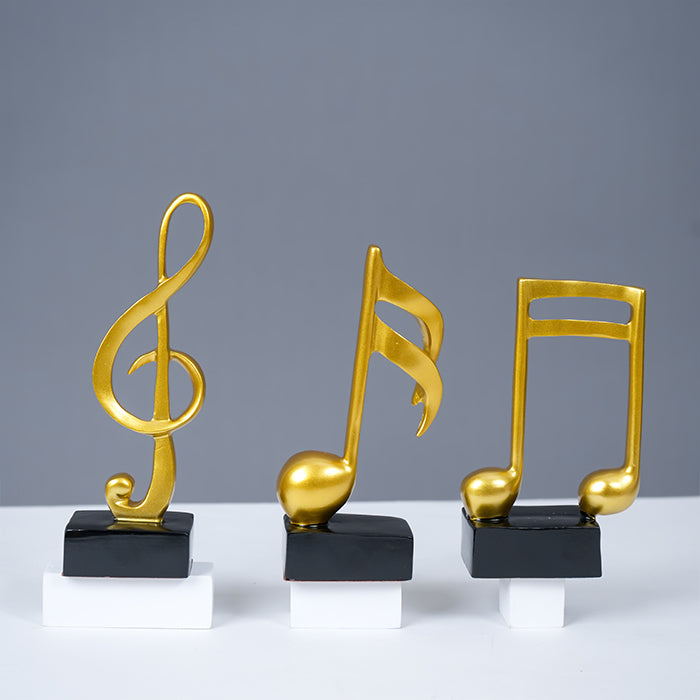 Gold Musical Note Sculptures with Black Bases | Set of 3